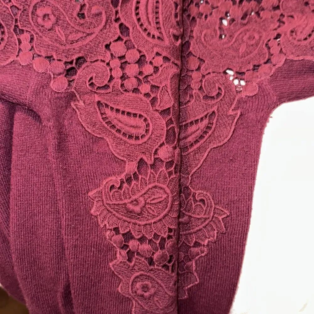 Ted Baker 3 M Tae Burgundy Scoop Neck Merino Wool Shoulder Lace KnitโSweater - Picture 15 of 15